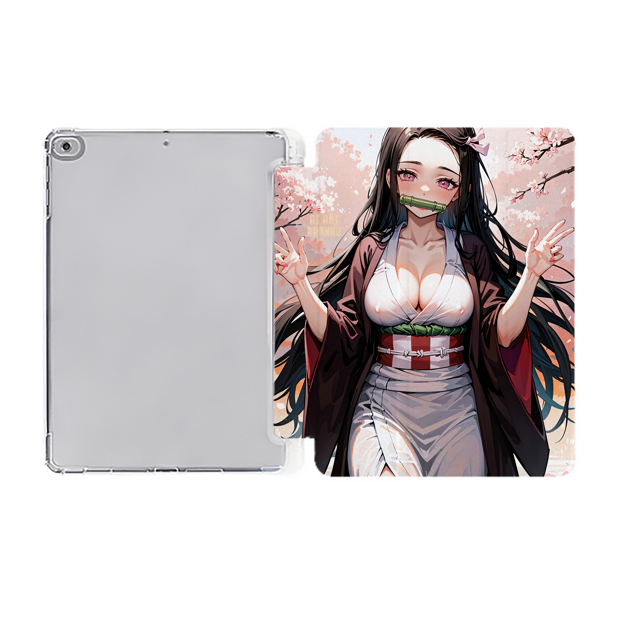 （画像用） 鬼滅の刃（きめつのやいば）竈門 禰󠄀豆子／かまど ねずこ Kamado Nezuko IPad ケース ペン収納付き 三つ折りスタンド PUレザー×シリコン 対応機種9.5/10.5/10.9インチ